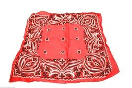 Vintage Bandana  Red Washfast Fast Color With Unique Print 16&quot; Sq. - $28.56