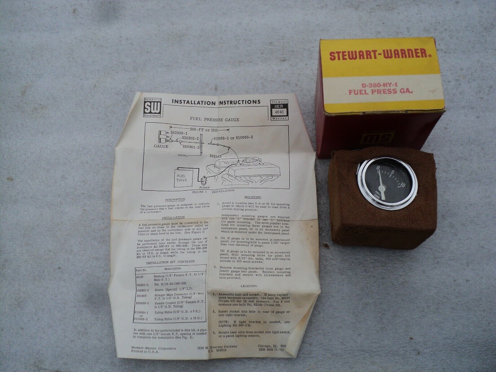 NOS STEWART WARNER FUEL PRESSURE GAUGE 426 HEMI SUPER STOCK,DART,CUDA,CH... - $190.00