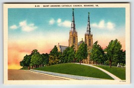 Saint Andrews Catholic Church Building Roanoke Virginia Postcard Linen Unposted - £5.98 GBP