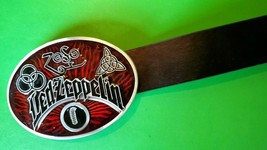 LED ZEPPELIN Epoxy PHOTO MUSIC BELT BUCKLE&amp; Black Bonded Leather Belt (2... - $29.65