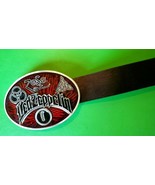LED ZEPPELIN Epoxy PHOTO MUSIC BELT BUCKLE&amp; Black Bonded Leather Belt (2... - $40.20 CAD