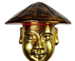 Antique Asian Lacquered Man Head Statue Wall Décor Gold Red Bamboo Style... - $29.99