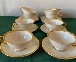 Lenox Bone China TUXEDO GOLD Cups &amp; Saucers x8 Presidential Disco Patter... - $129.99