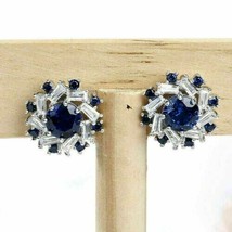 3.10CT Round Simulated Blue Sapphire 925 Silver Gold Plated Stud Earrings - £64.88 GBP