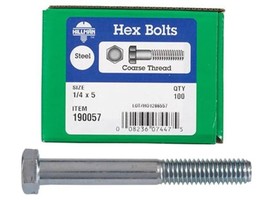 Hillman 190057 Hex Bolt 1/4&quot; D X 5&quot; L Zinc Plated Steel Zinc Plated, 100-ct - £30.00 GBP