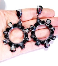 Black Gray Chandelier Earrings, Gift for Her, Bridesmaid Rhinestone Earrings, Br - £28.75 GBP