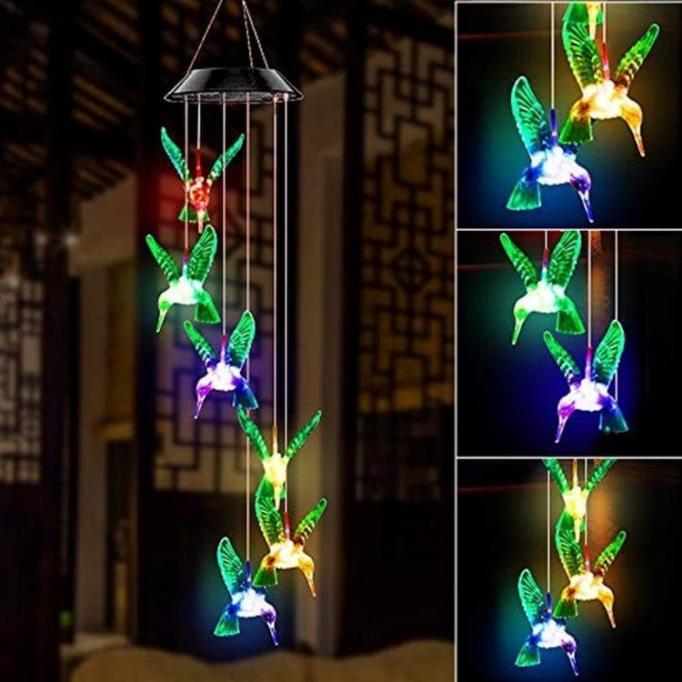 Colorful Solar Six Hummingbird Wind Chimes