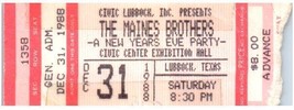 Vintage The Maines Brothers Ticket Stub Décembre 31 1988 Lubbock Texas - £32.47 GBP