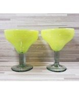2-Mexican Hand Blown Lime Green Margarita Glasses - £17.69 GBP