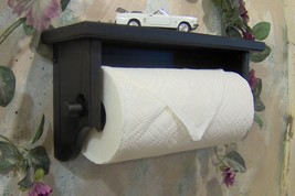 Paper towel holder shelf wall solid wood black - $64.95