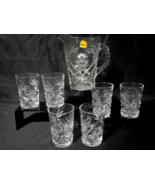Vintage ANCHOR HOCKING Early American PRESCUT Lemonade Pitcher With 6 Gl... - $45.08 CAD
