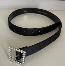 ST. John Women&#39;s Black Leather Square Crystal Buckle Adjustable Belt Sz ... - £22.31 GBP