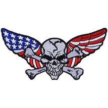 Skull &amp; Bones with American Flags Wings Patch 3&quot; - £7.54 GBP