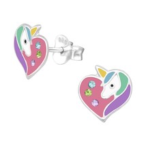 Unicorn 925 Silver Stud Earrings with Crystals for Kids - £11.29 GBP