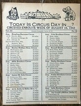 1943 CIRCUS DAY ROUTE CARD (August 15) Charlie Campbell&#39;s list of travel dates - £7.74 GBP