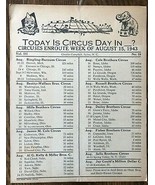 1943 CIRCUS DAY ROUTE CARD (August 15) Charlie Campbell&#39;s list of travel... - $13.56 CAD
