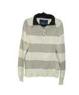 American Eagle Mens Large Sweater Gray White Stripes 1/4 Zip Long Sleeve - £11.77 GBP