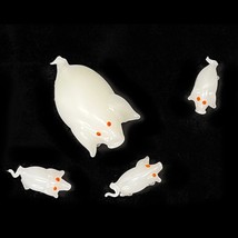 Miniature Piggy Art Glass Mini Mama Pig 3 Piggies White Glass Mid-Centur... - £16.63 GBP