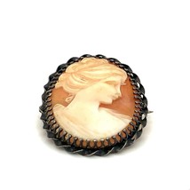 Antique Signed Sterling Carved Shell Victorian Female Lady Cameo Brooch ... - £35.20 GBP
