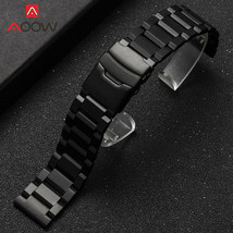 25mm Black Stainless Steel Metal Watch Bracelet Watchband + Changing Tool - £19.33 GBP+