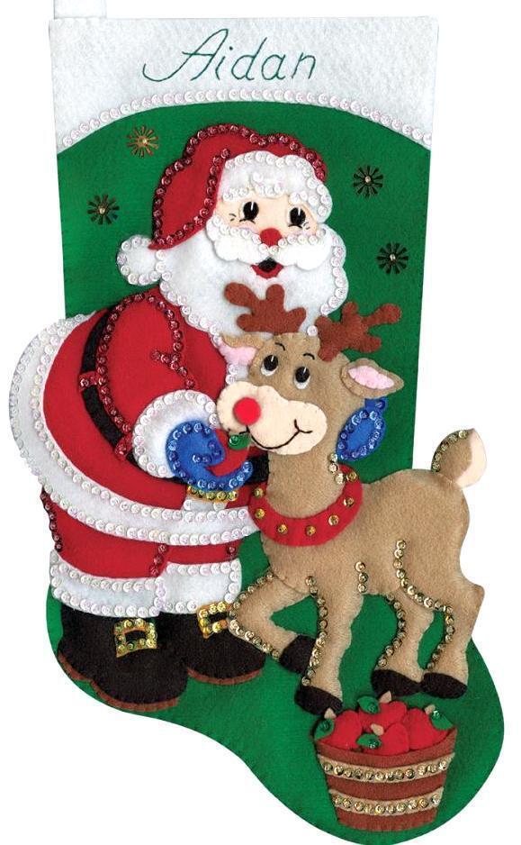 DIY Design Works Santa with Deer Apples Christmas Holiday Felt Stocking Kit 5238 - £22.34 GBP