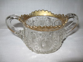 Child&#39;s Oval Star Pattern #300 Sugar Bowl Gold Trim Indiana Glass Co 1910 - £11.98 GBP