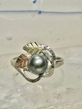 Black Hills Gold ring size 7 Tahitian pearl band sterling silver women 12K - £107.43 GBP