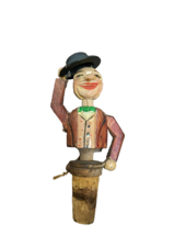 Vintage German Hand Carved Wood Puppet Cork Bottle Stopper - Tipping Hat - $75.99