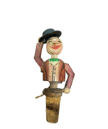 Vintage German Hand Carved Wood Puppet Cork Bottle Stopper - Tipping Hat - £59.75 GBP