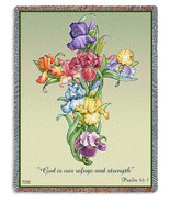 72x53 IRIS CROSS  Floral Religious Tapestry Afghan Throw Blanket - $63.36