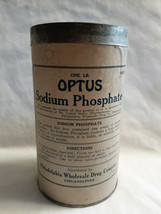 Vtg Drug Store Pharmacy Optus Sodium Phosphate Round Cardboard Container... - $29.95