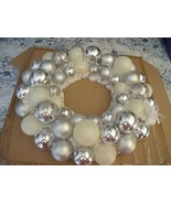 HOLIDAY Sparkle Silver &amp; White Ornament Ball WREATH Tinsel GLITTER 17&quot; C... - £31.02 GBP