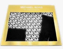 Genuine Michael Kors Black / White 3 Piece Scarf Hat Gloves Set New In Gift Box - £41.86 GBP