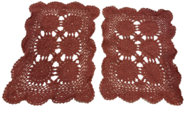 Doilies Dark Pink Crocheted  Set of 2 Rectangle Scalloped Edge 16x11 inches - £9.47 GBP