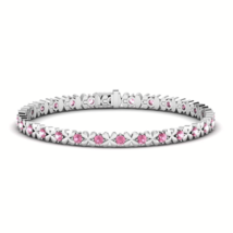 5.00CT Round Cut Simulated Sapphire Women&#39;s Flower Tennis Bracelet in 925 Silver - £142.22 GBP