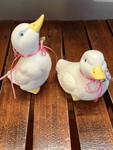 Lot of Dept 56 Small Cream & Yellow Porcelain Easter Duck Figurines w Pink Ribbo - $13.09