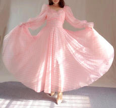 Pink Plaid Tutu Dress Women Custom Plus Size Long Sleeve Tutu Maxi Dress image 8