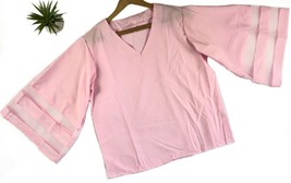 New Boutique Pink Chiffon Stripe Bell Sleeve Blouse V-Neck Top Flowy Fla... - £13.54 GBP