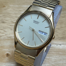 Vintage Seiko Quartz Watch 7N43-8A89 Men Gold Tone Day Date Analog New Battery - £44.81 GBP