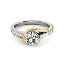 14K Two tone gold diamond ring/ 1 carat curved engagement ring/ Wedding ring - £8,213.26 GBP