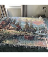 A Peaceful Retreat Mountain Cabin Tapestry  Throw Blanket Thomas Kinkade... - €40,91 EUR