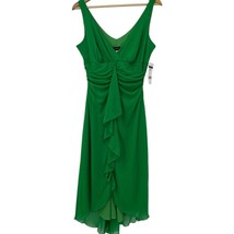 B. Smart draped dress 7/8 green pleated high low hemline sleeveless wome... - $21.78