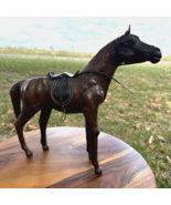 Vintage Large Wooden Horse Statue Hand Carved Leather Wrapped Figurine 1... - $41.73