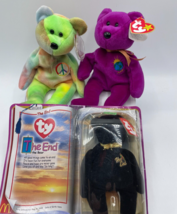 Ty Beanie Baby Lot Peace the Ty-Dyed Bear Millennium the Bear &amp; The End Bear - $5.69