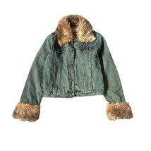Denim jean jacket washed fur bella hadid itgirl Vintage retro cyber - £89.31 GBP