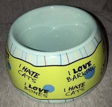 Blue Green HATE Cats Fleas LOVE Barking Bones Ceramic DOG Dish BOWL 8&quot;x4... - $19.99