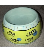 Blue Green HATE Cats Fleas LOVE Barking Bones Ceramic DOG Dish BOWL 8&quot;x4... - £15.84 GBP