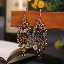 Bohemian Ethnic Indian Earrings Jewelry 2022 Women Alloy Hollow Carved Gypsy Rhi - £8.17 GBP