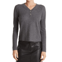 GRIFFEN Cashmere Ribbed Knit Cashmere Raglan Henley Sweater Top, Gray, L... - £91.32 GBP