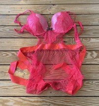 Victoria’s Secret Women’s Lace Teddy lingerie size 36D Hot Coral Pink S6 - $38.61
